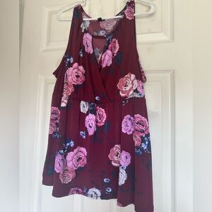 Torrid Size 3 / 3x Burgundy Floral Surplice Babydoll Tunic Top
